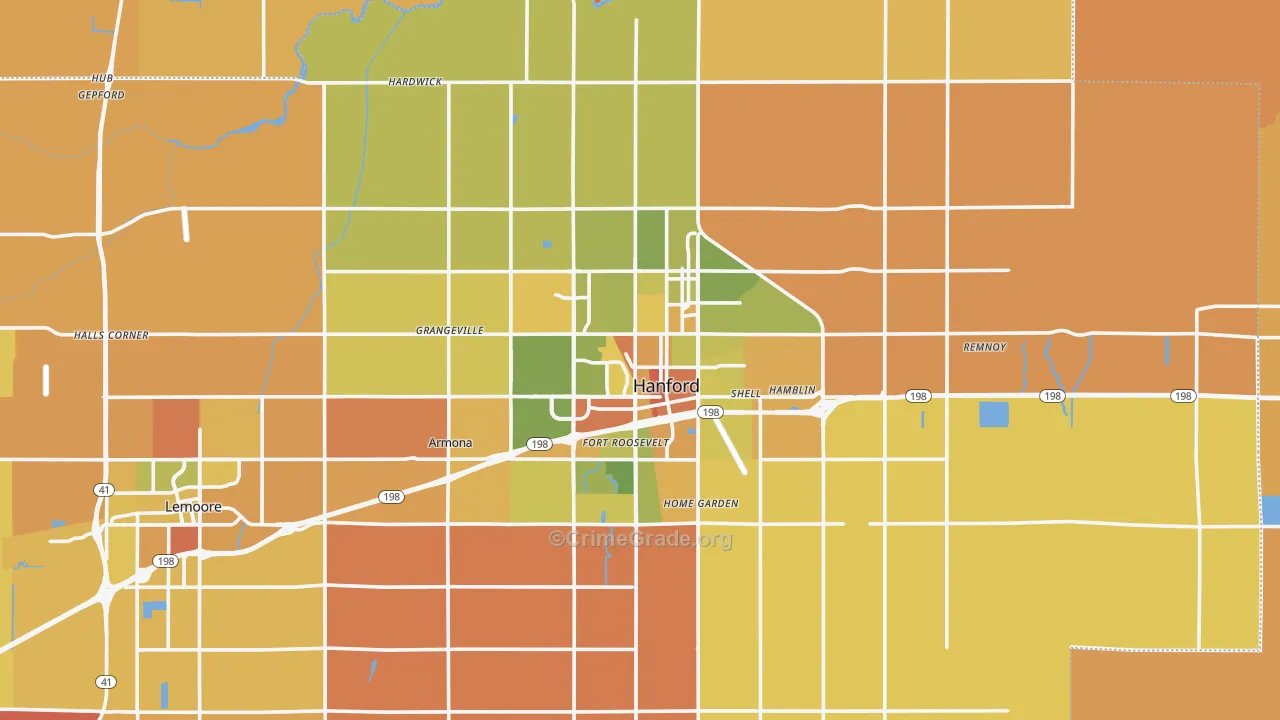 Hanford, CA Map of Murder Rates