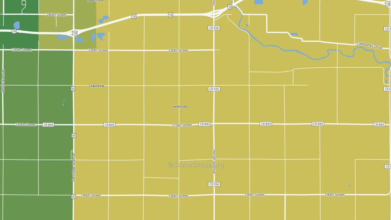 Hanford, IA Map of Murder Rates