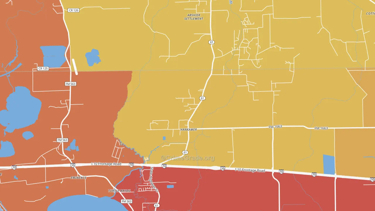 Hankamer, TX Map of Murder Rates