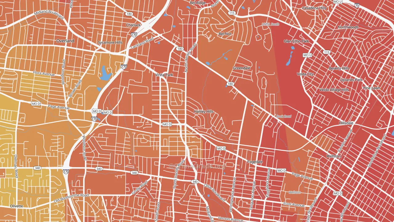 Hanley Hills, MO Map of Murder Rates