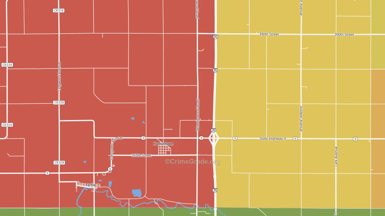 Hanlontown, IA Map of Murder Rates