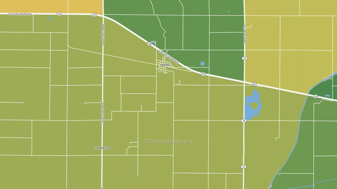 Hanna, IN Map of Murder Rates
