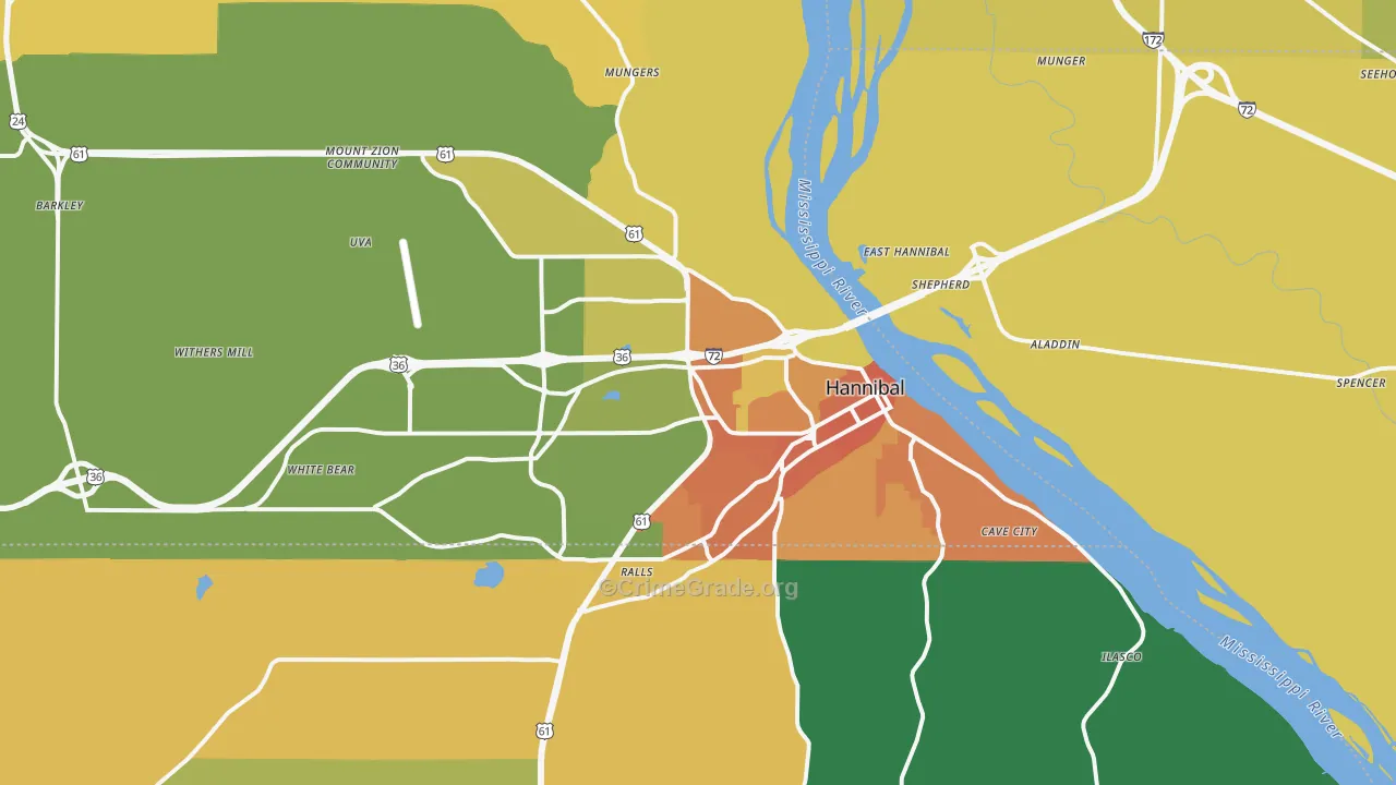 Hannibal, MO Map of Murder Rates