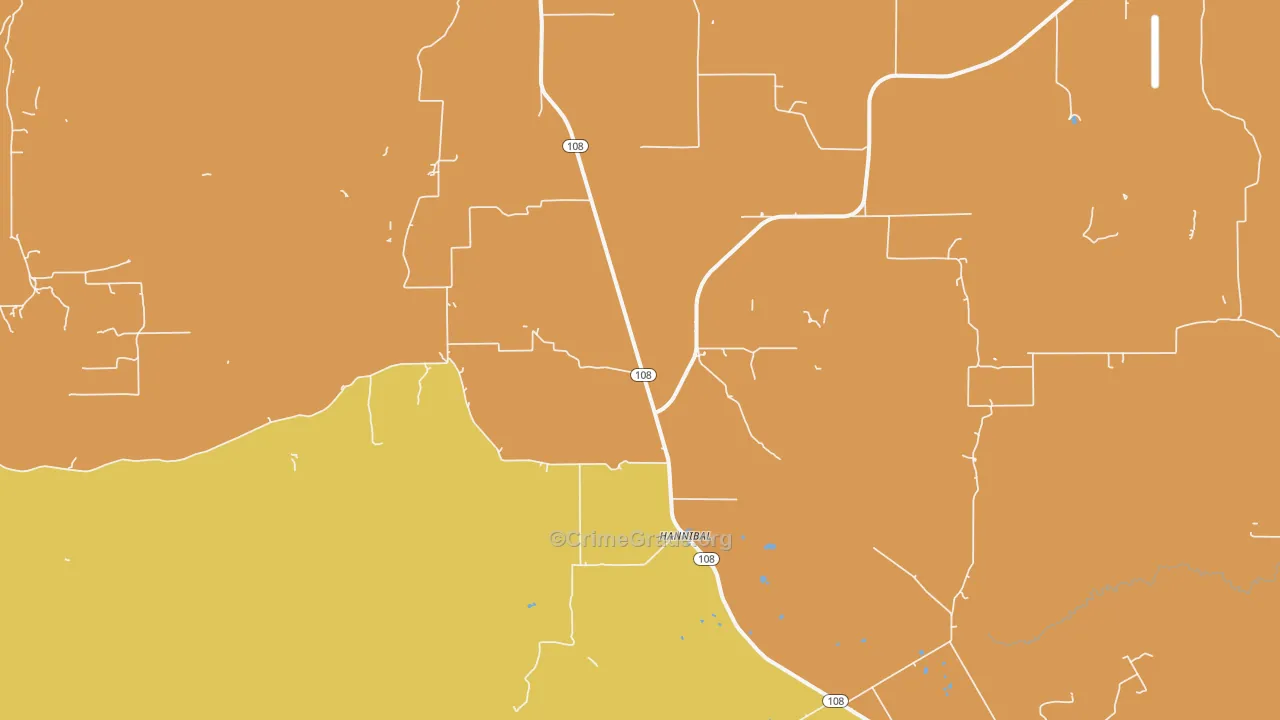 Hannibal, TX Map of Murder Rates
