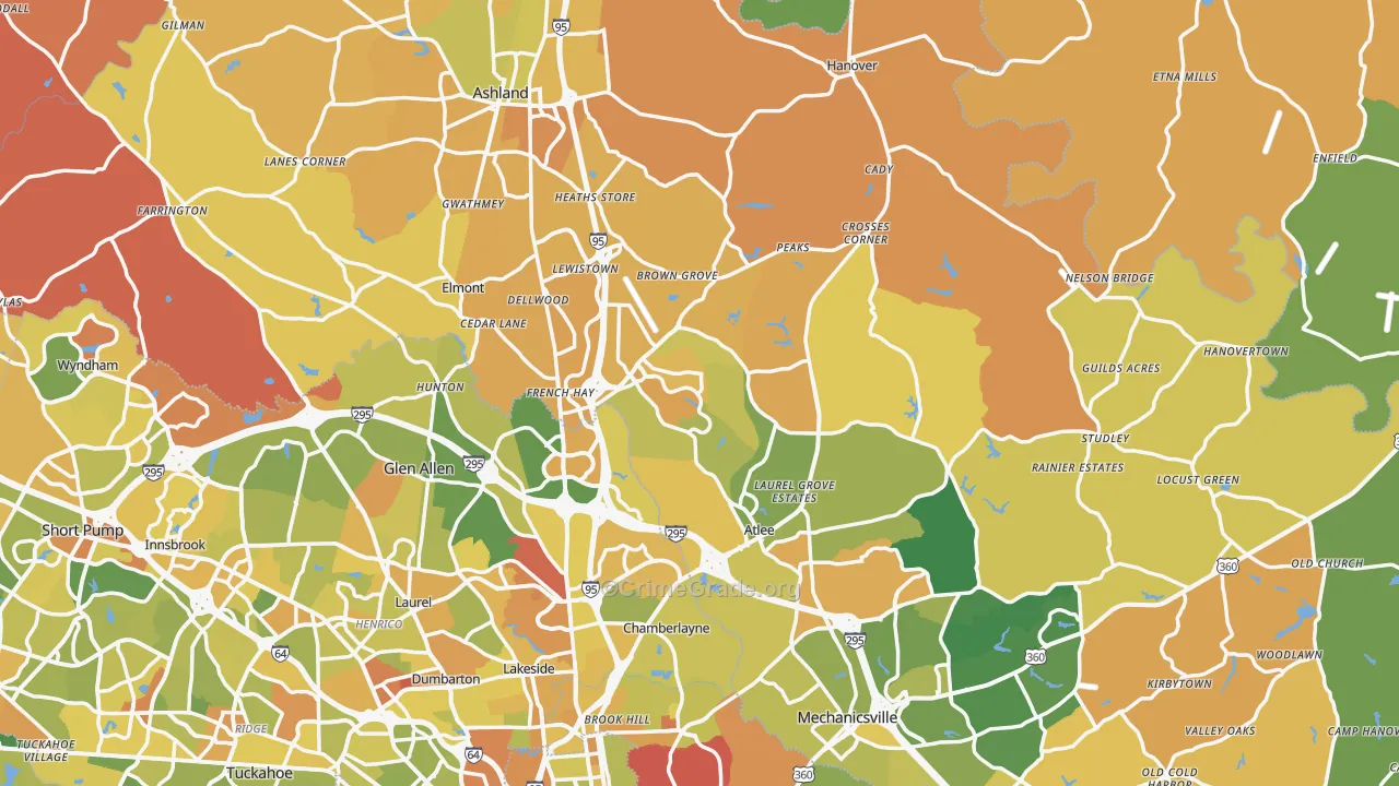 Hanover County, VA Map of Murder Rates