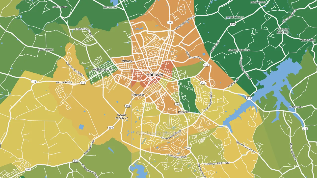 Hanover, PA Map of Murder Rates