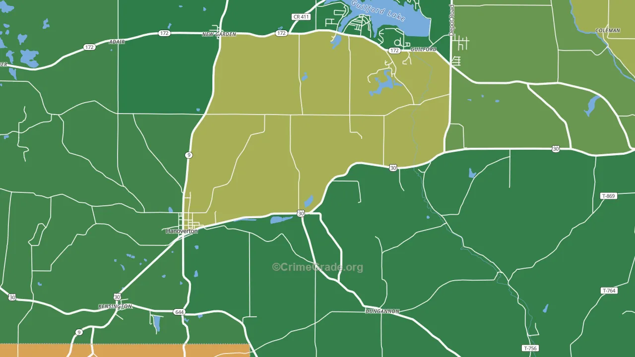 Hanoverton, OH Map of Murder Rates