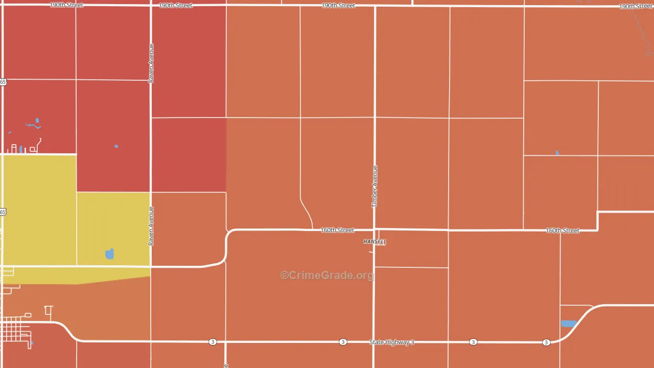 Hansell, IA Map of Murder Rates
