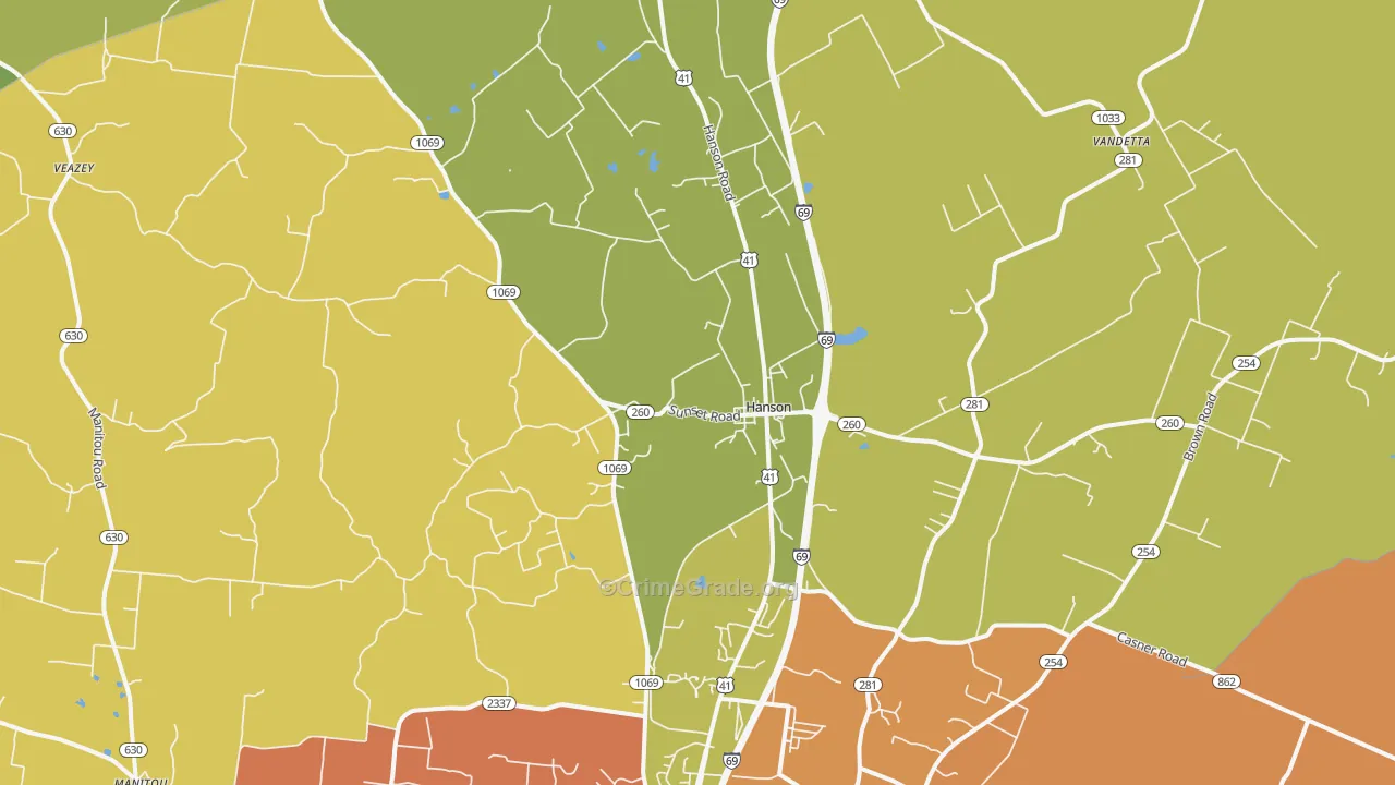 Hanson, KY Map of Murder Rates
