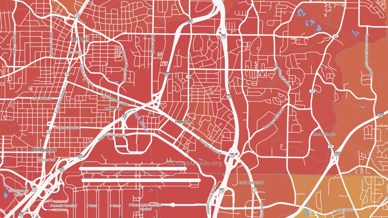 Hapeville, GA Map of Murder Rates