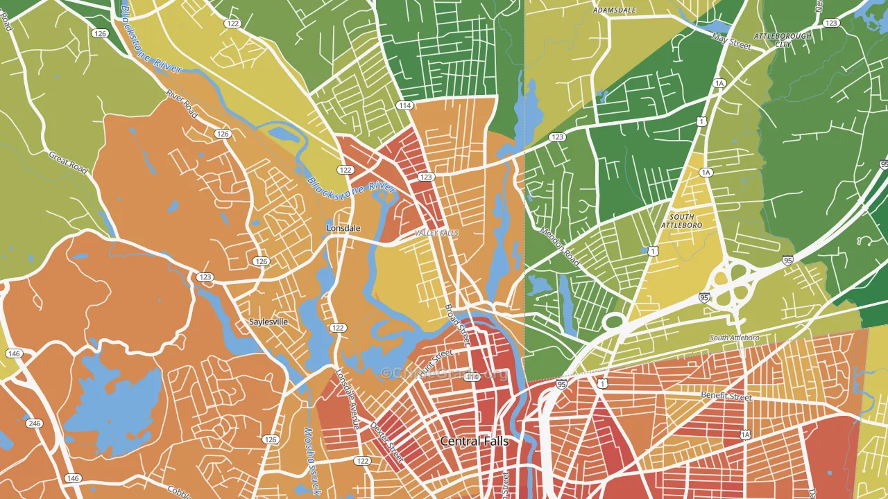 Happy Hollow, Valley Falls, RI Map of Murder Rates