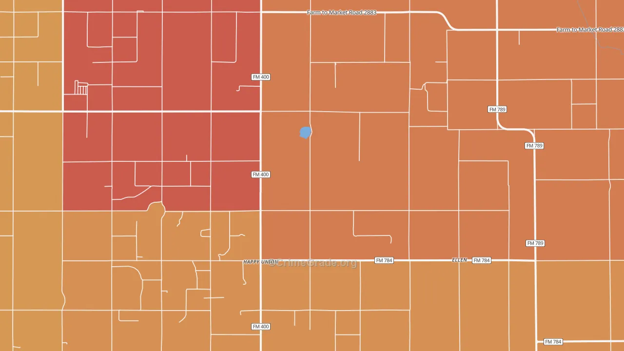 Happy Union, TX Map of Murder Rates