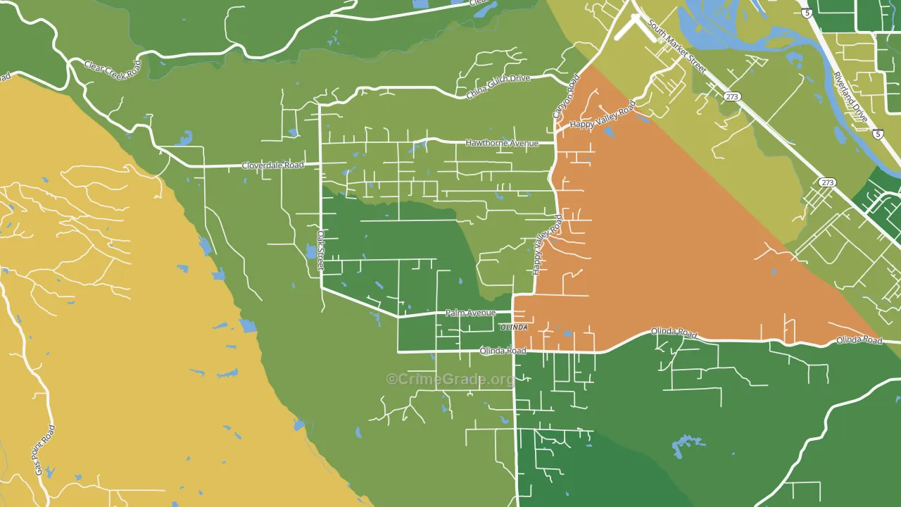 Happy Valley, Anderson, CA Map of Murder Rates