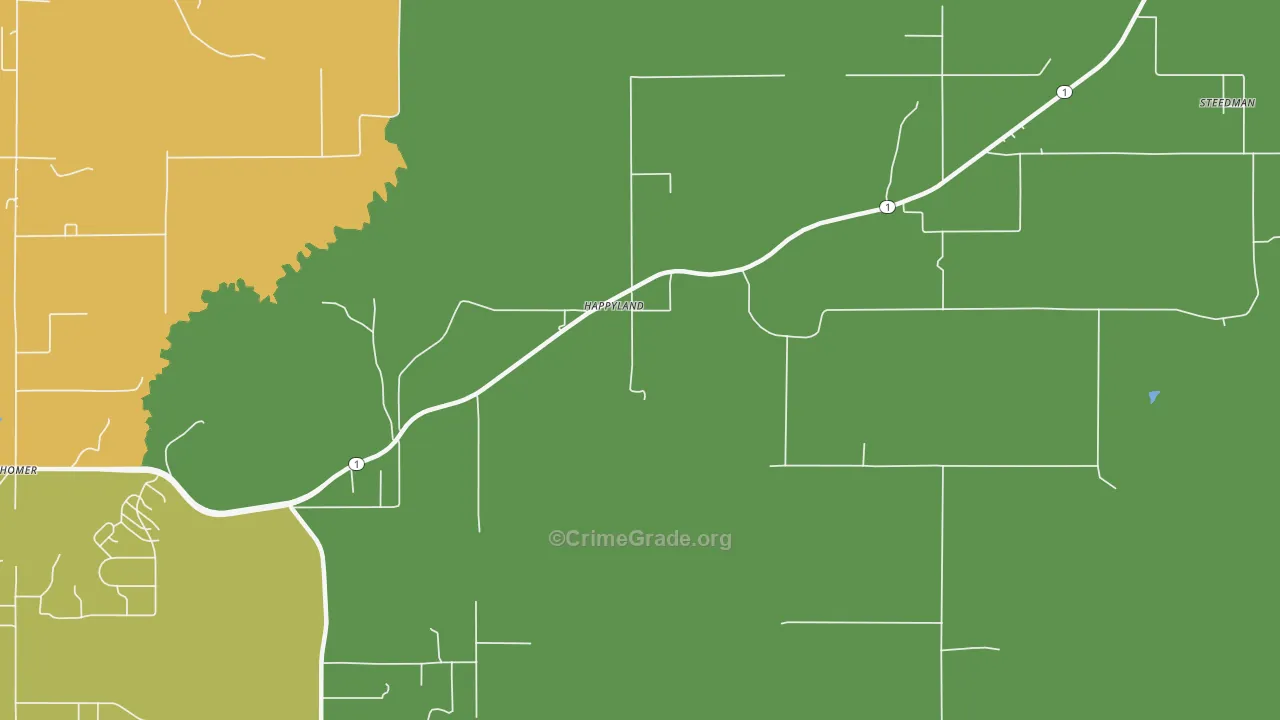 Happyland, OK Map of Murder Rates