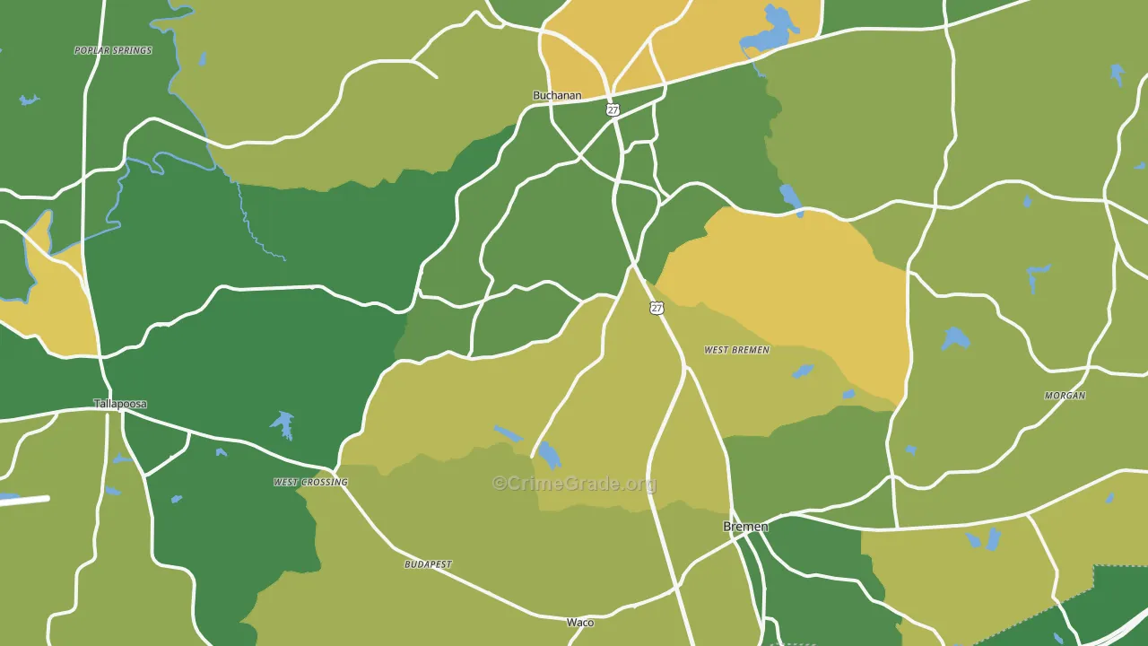Haralson County, GA Map of Murder Rates