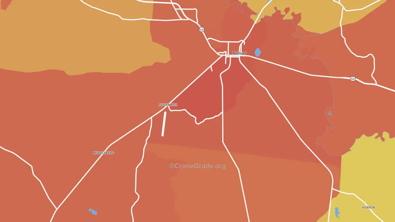 Hardeman County, TN Map of Murder Rates