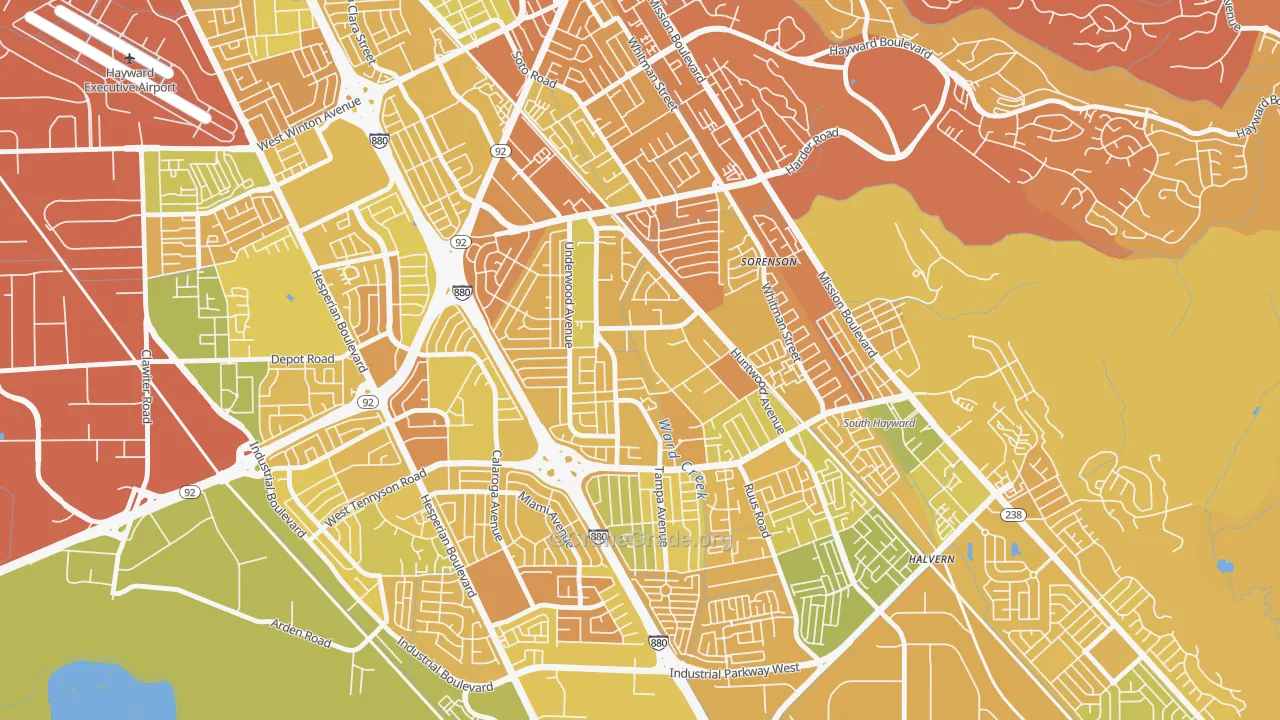 Harder-Tennyson, Hayward, CA Map of Murder Rates