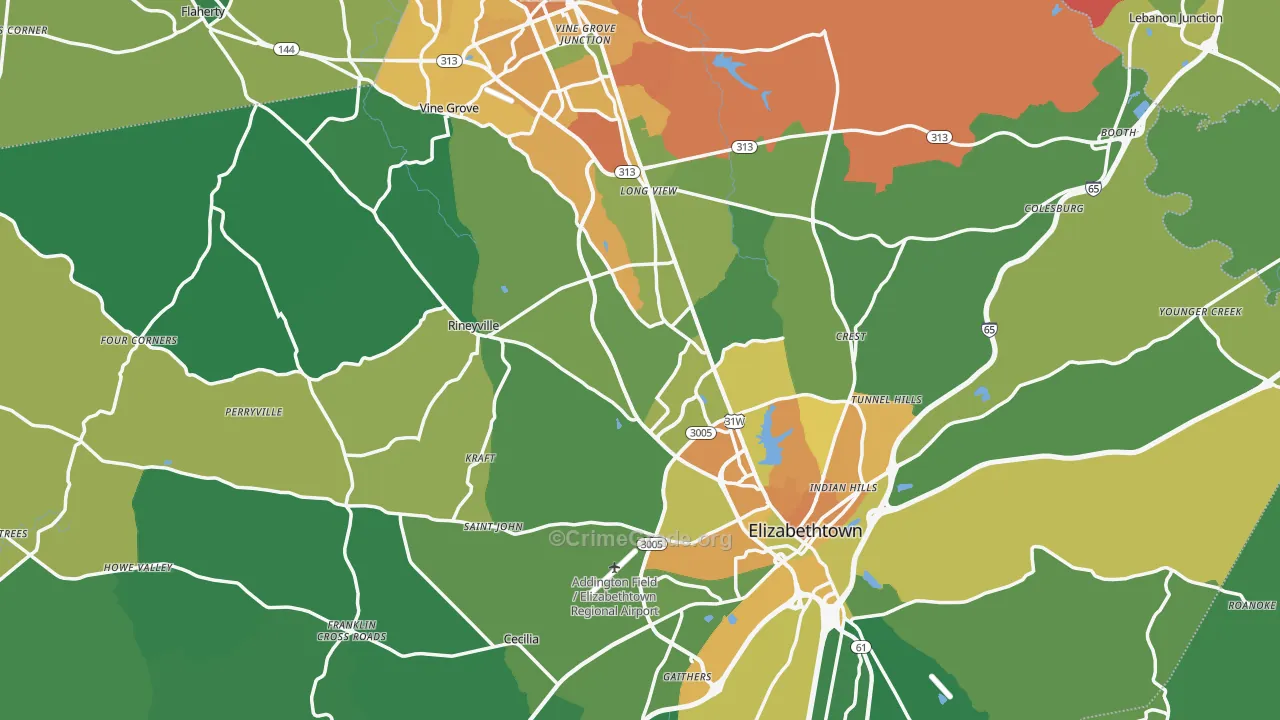 Hardin County, KY Map of Murder Rates