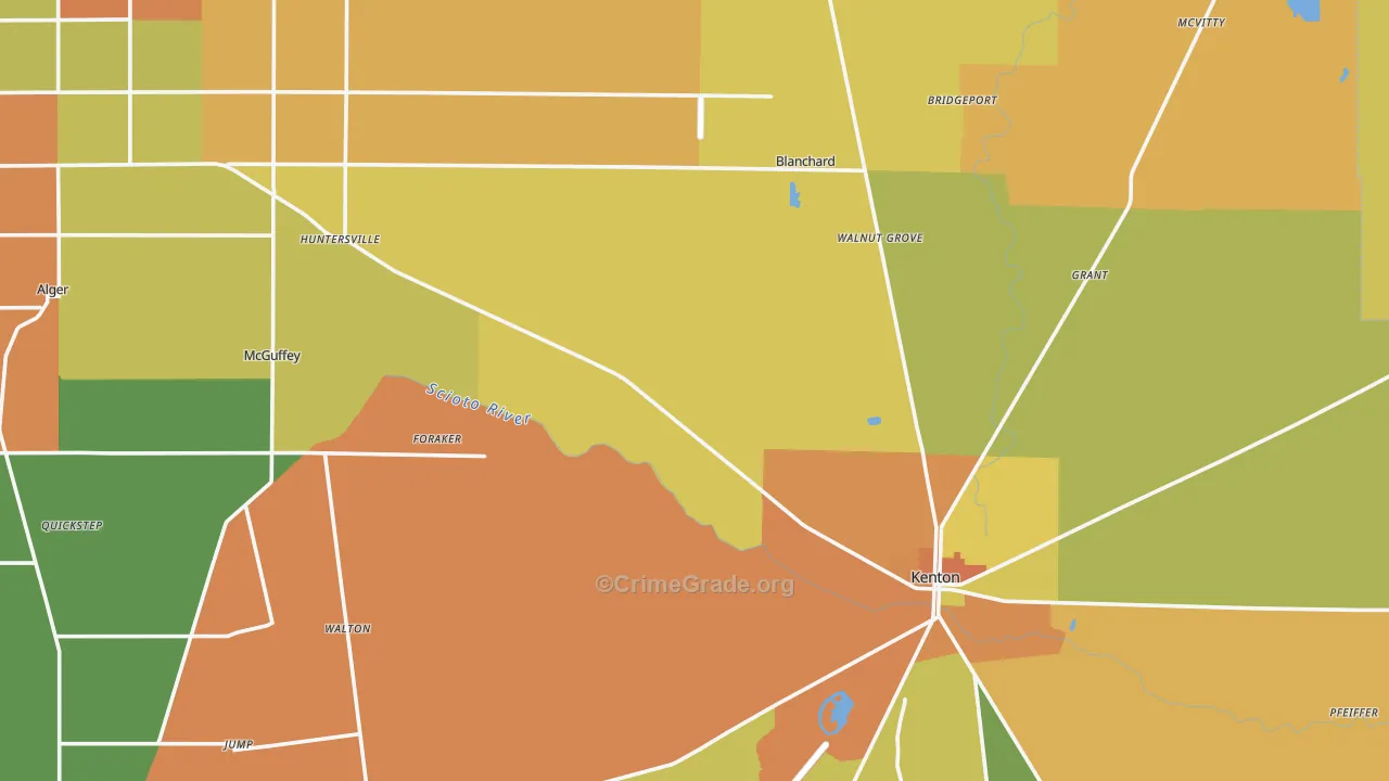 Hardin County, OH Map of Murder Rates