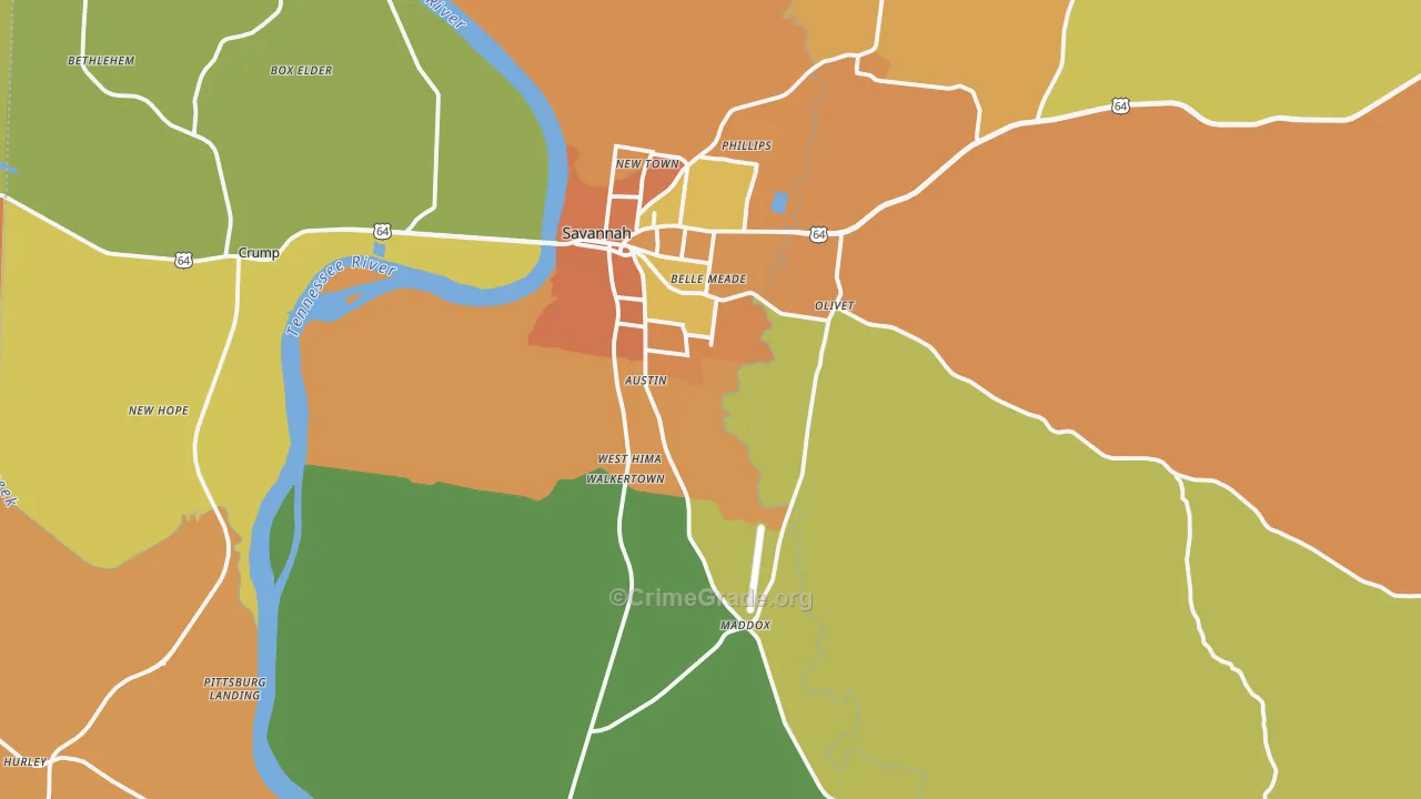 Hardin County, TN Map of Murder Rates