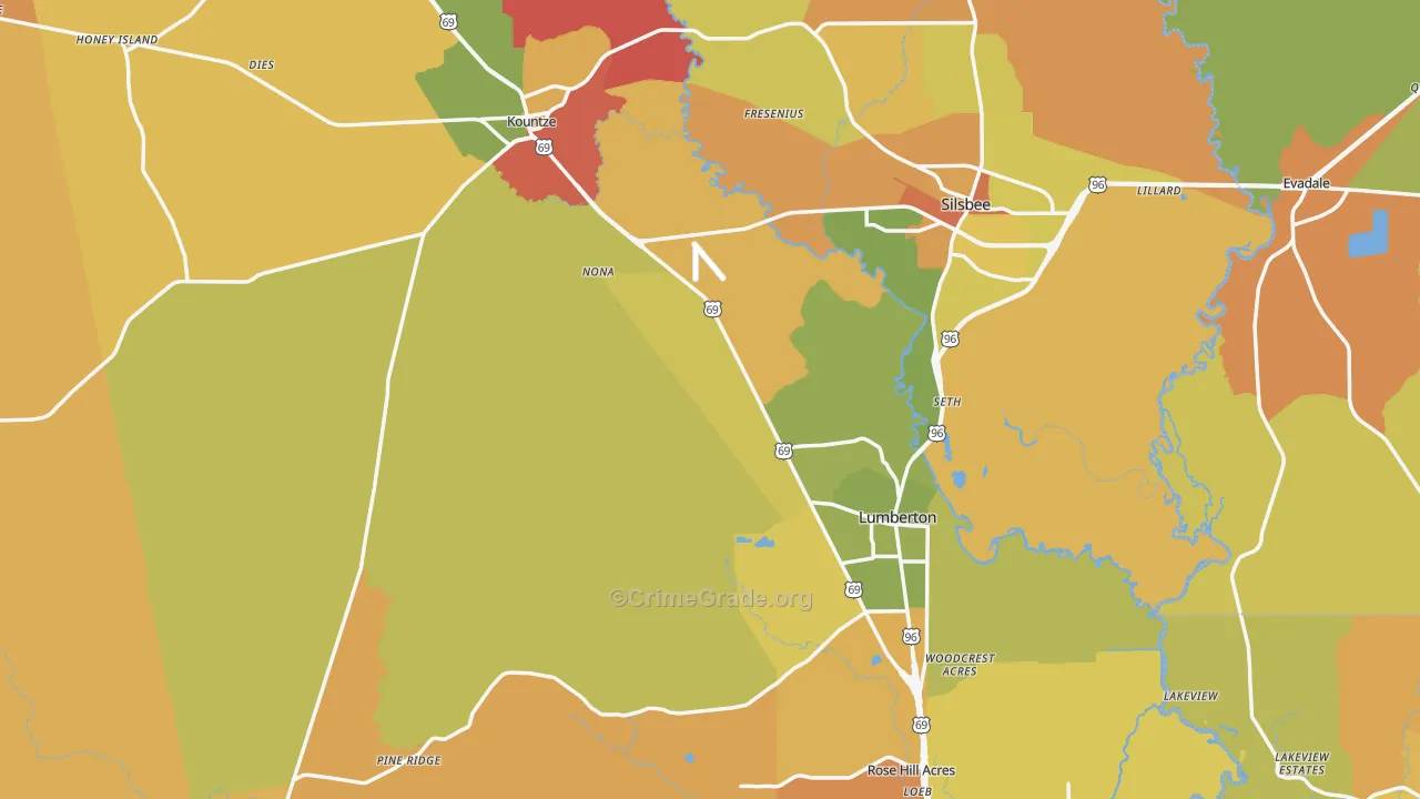 Hardin County, TX Map of Murder Rates