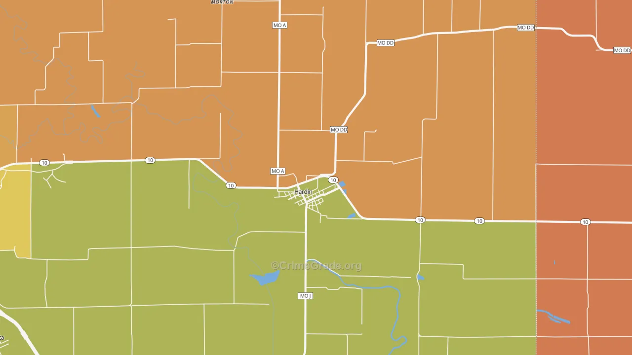 Hardin, MO Map of Murder Rates