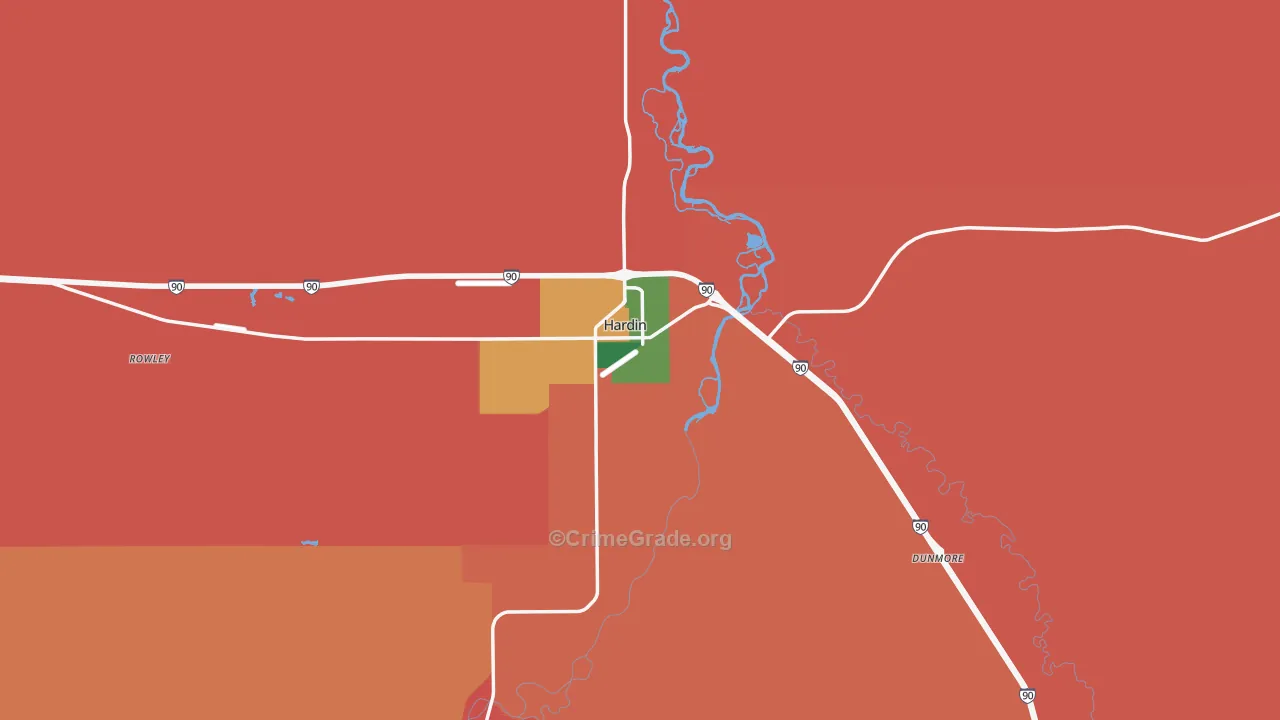 Hardin, MT Map of Murder Rates