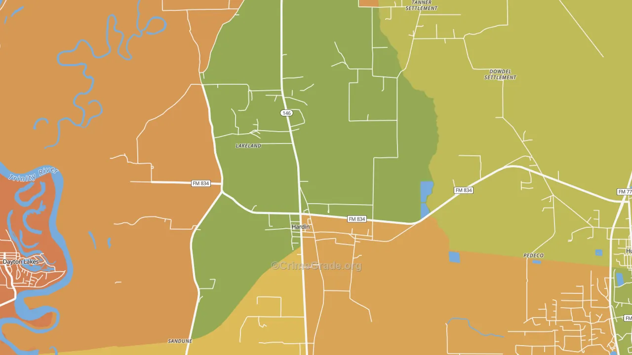 Hardin, TX Map of Murder Rates