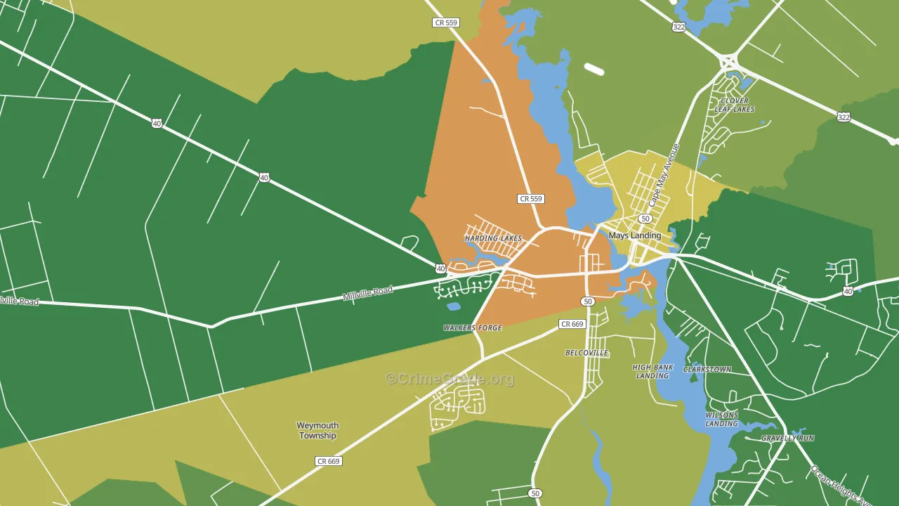 Harding Lakes, NJ Map of Murder Rates