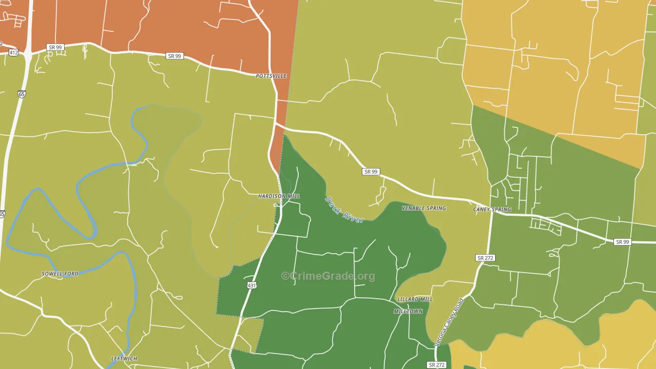 Hardison Mill, TN Map of Murder Rates