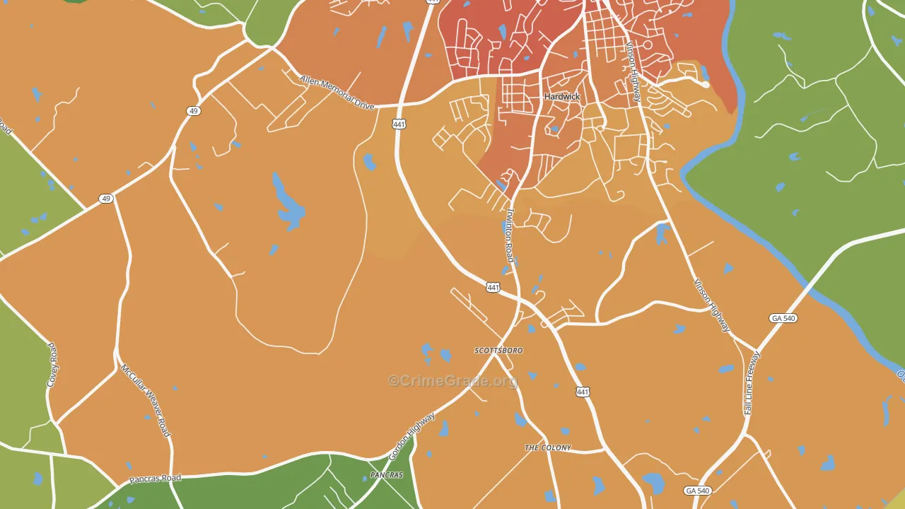Hardwick, GA Map of Murder Rates