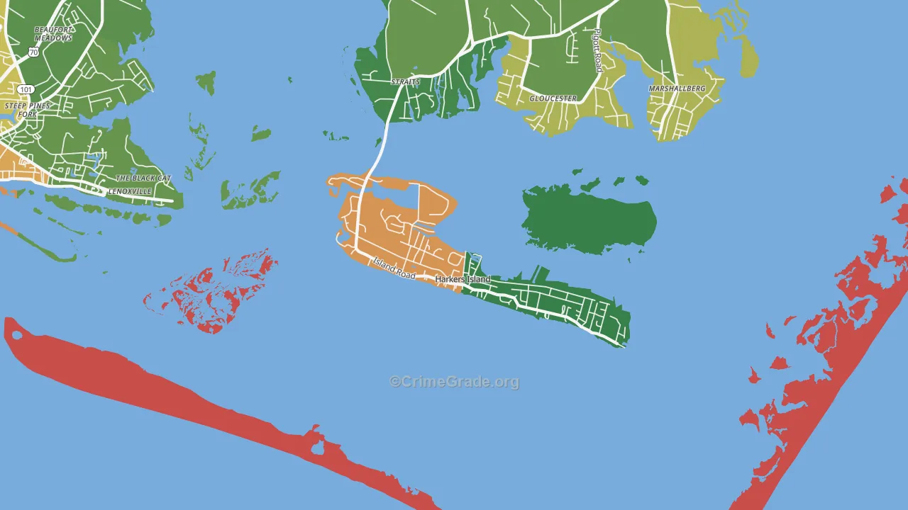 Harkers Island, NC Map of Murder Rates
