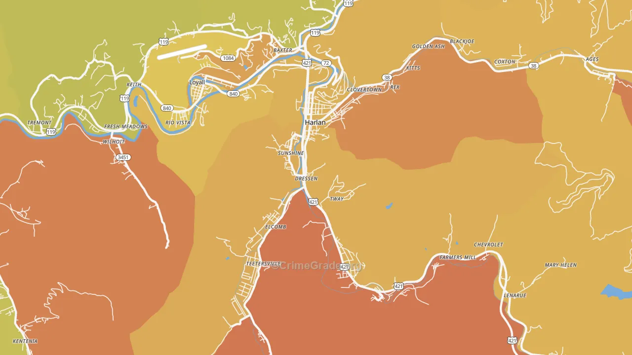 Harlan, KY Map of Murder Rates