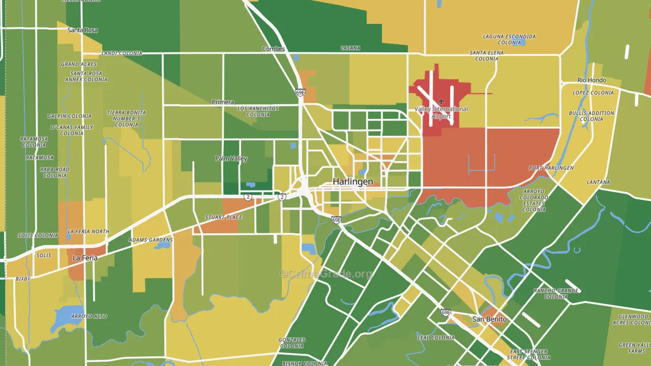 Harlingen, TX Map of Murder Rates