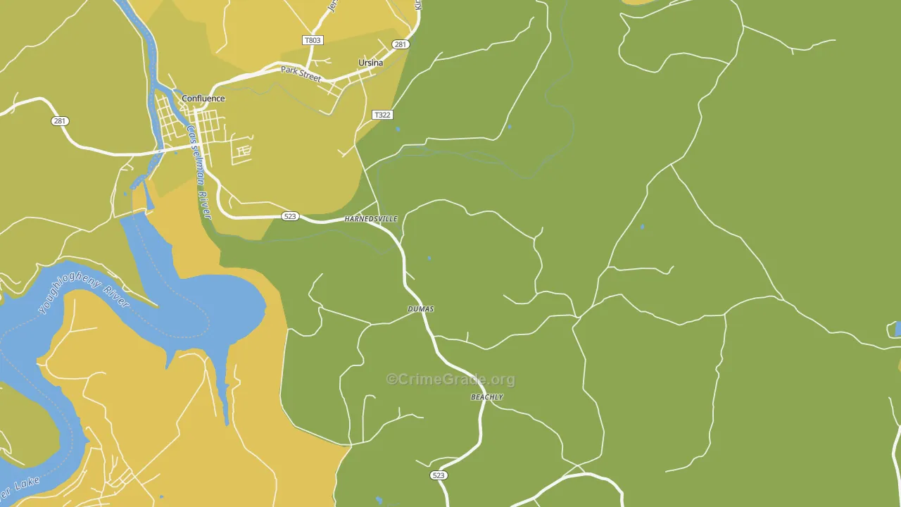 Harnedsville, PA Map of Murder Rates