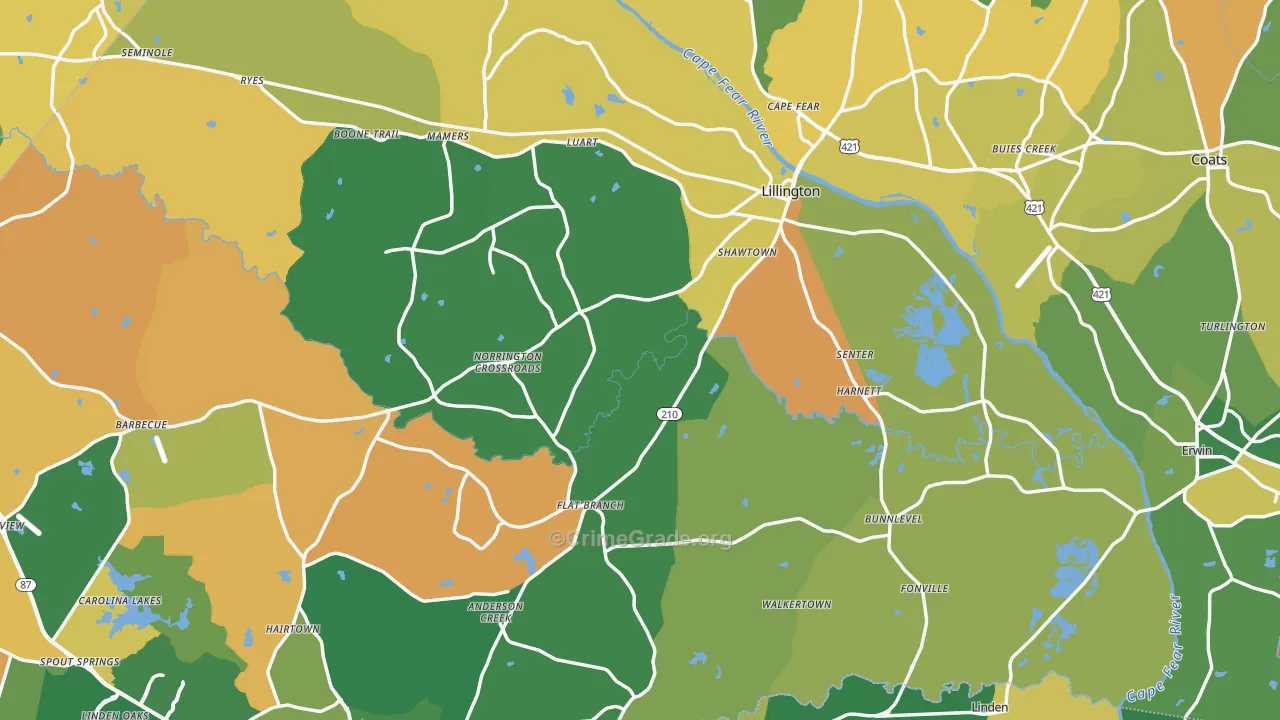 Harnett County, NC Map of Murder Rates