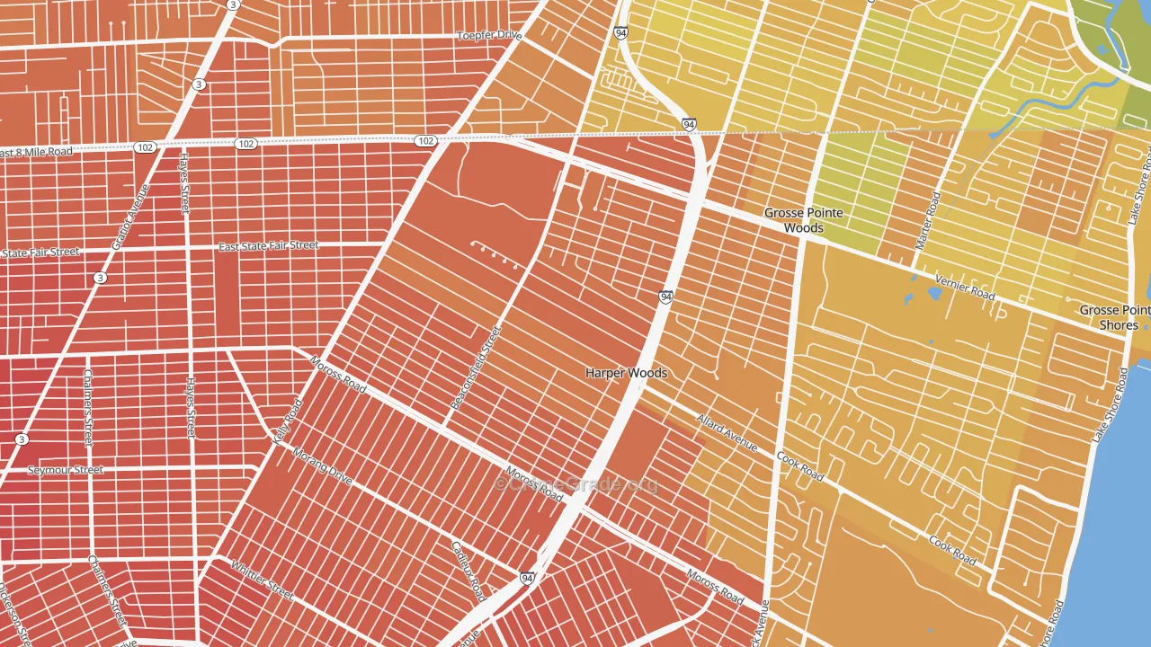 Harper Woods, MI Map of Murder Rates