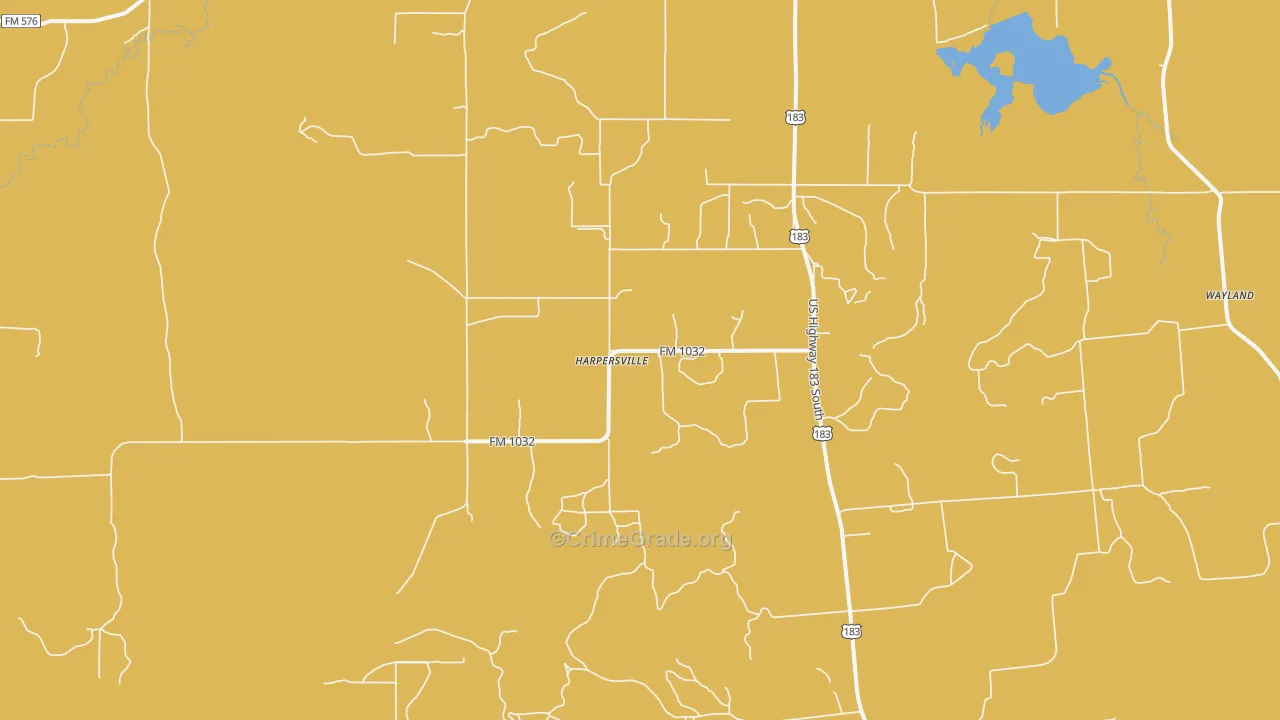 Harpersville, TX Map of Murder Rates