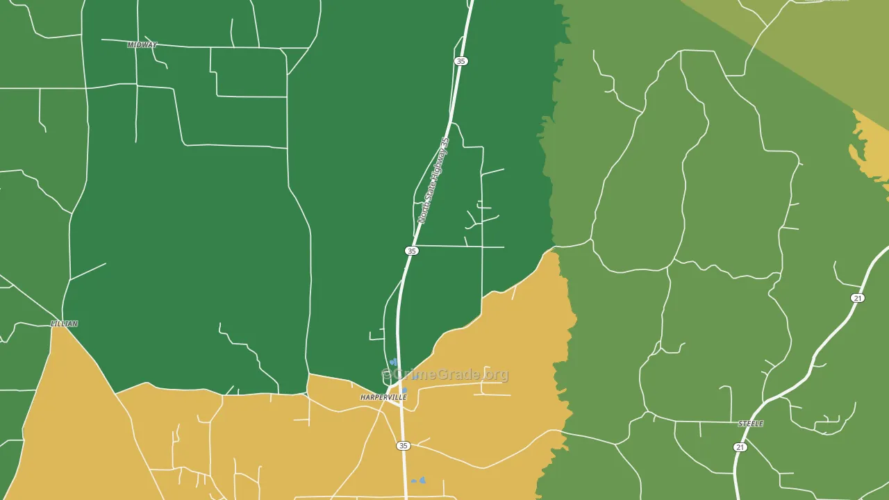 Harperville, MS Map of Murder Rates