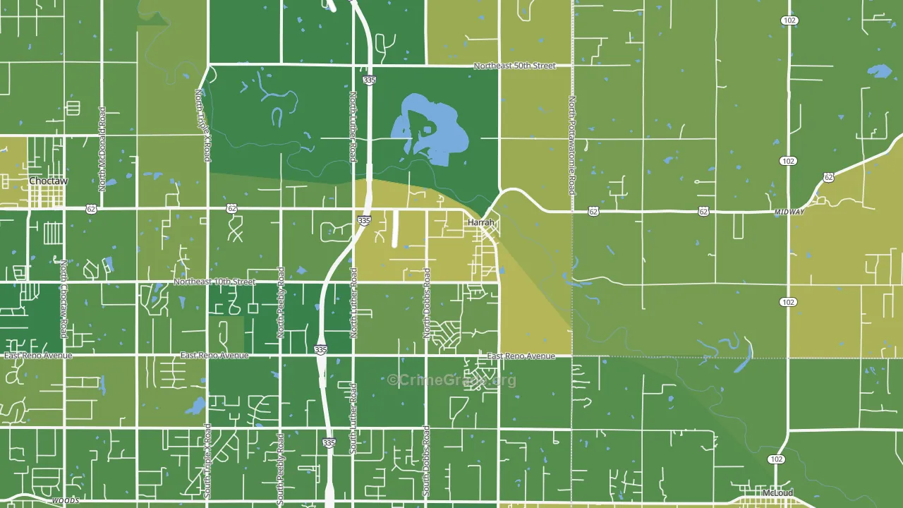 Harrah, OK Map of Murder Rates
