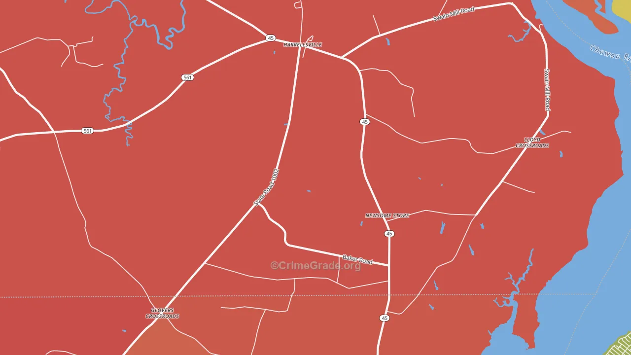 Harrellsville, NC Map of Murder Rates