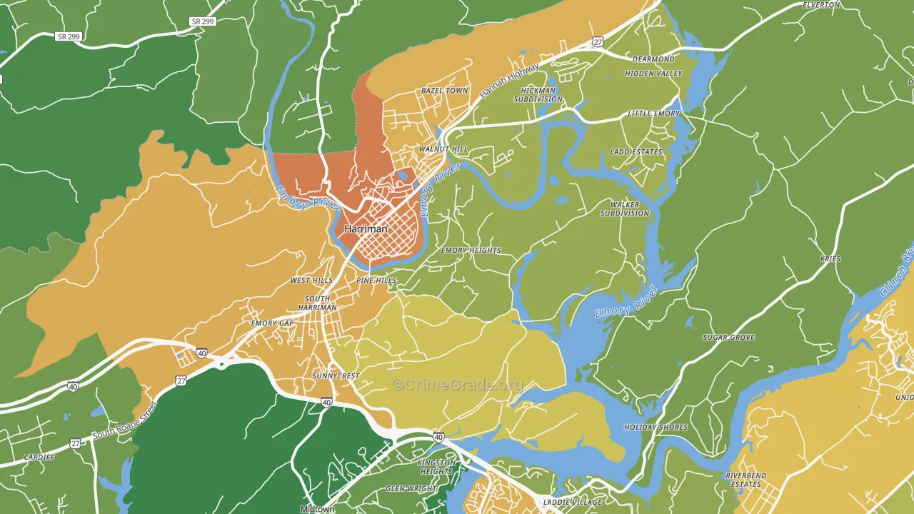 Harriman, TN Map of Murder Rates