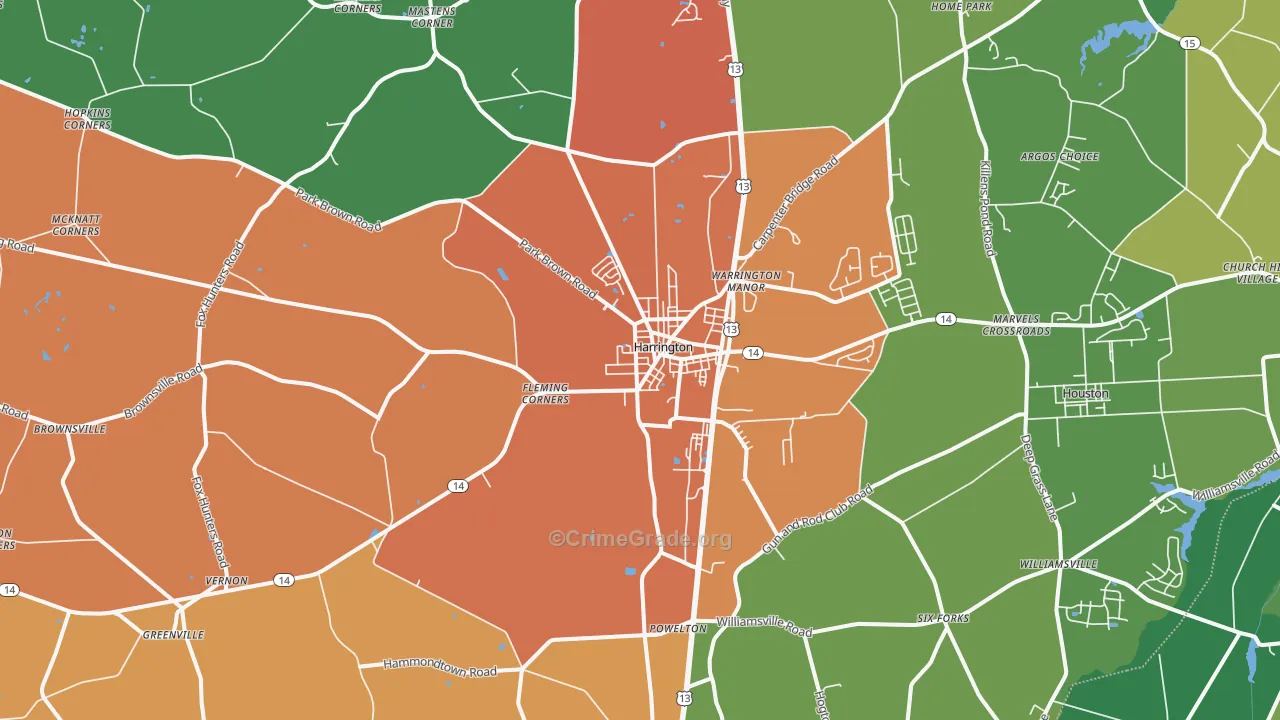 Harrington, DE Map of Murder Rates