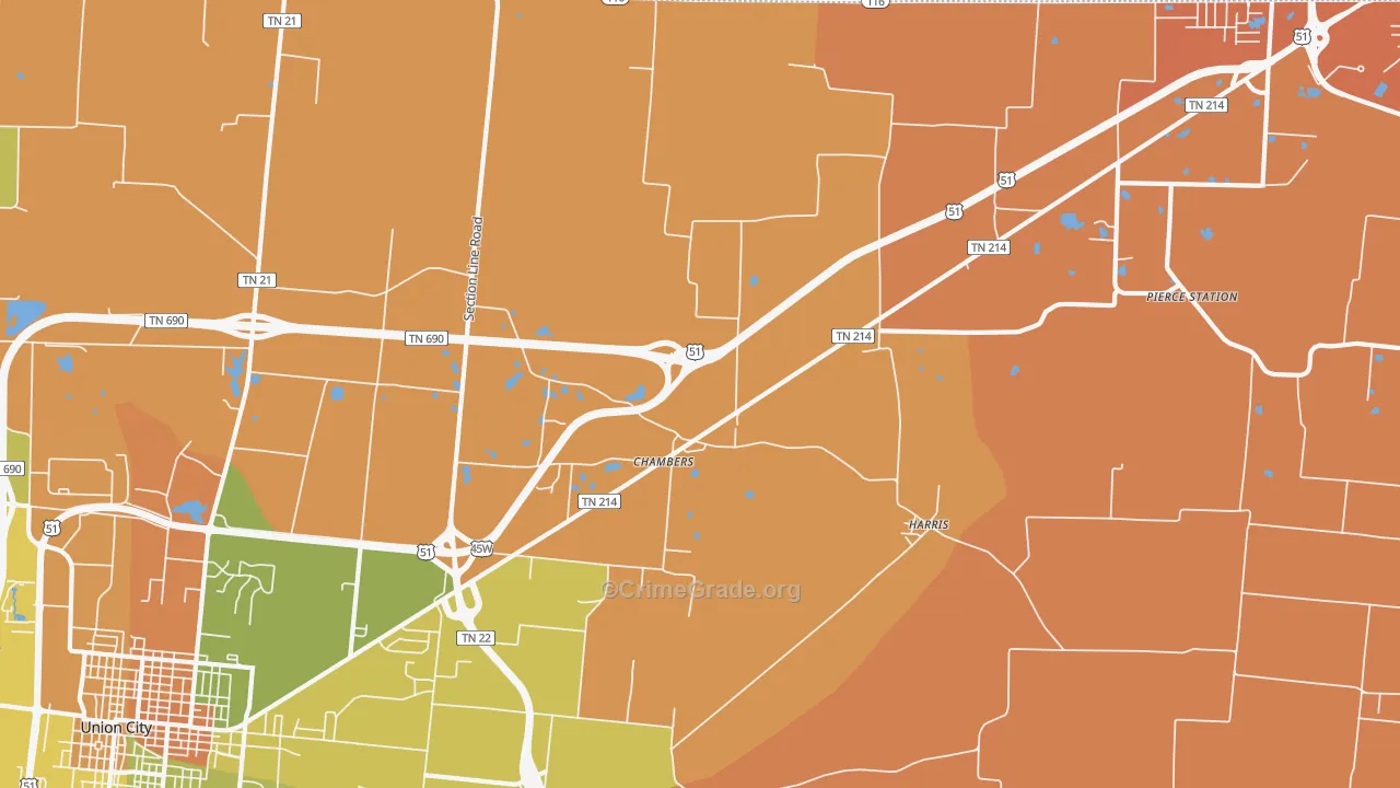 Harris, TN Map of Murder Rates