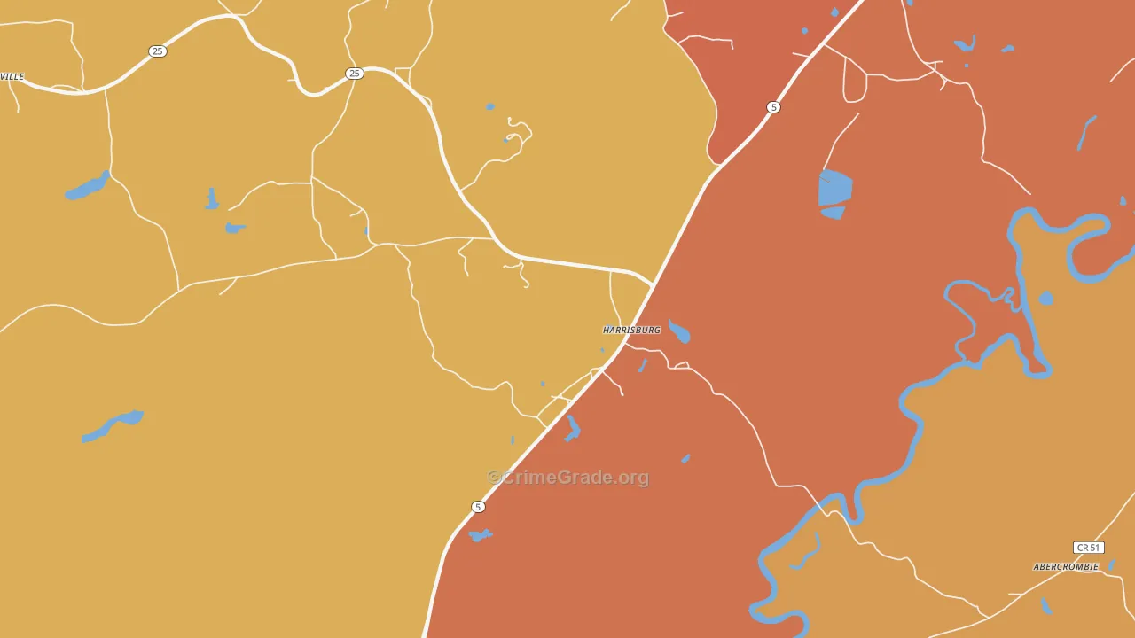 Harrisburg, AL Map of Murder Rates