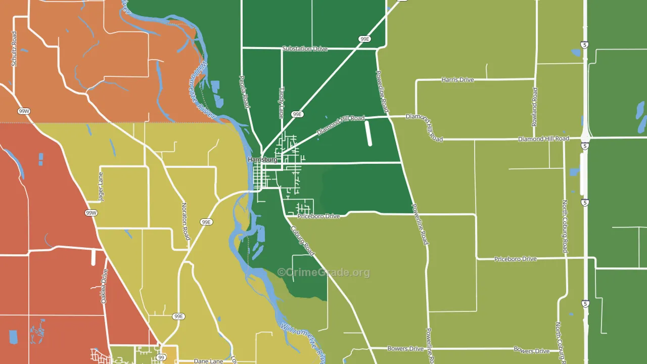 Harrisburg, OR Map of Murder Rates
