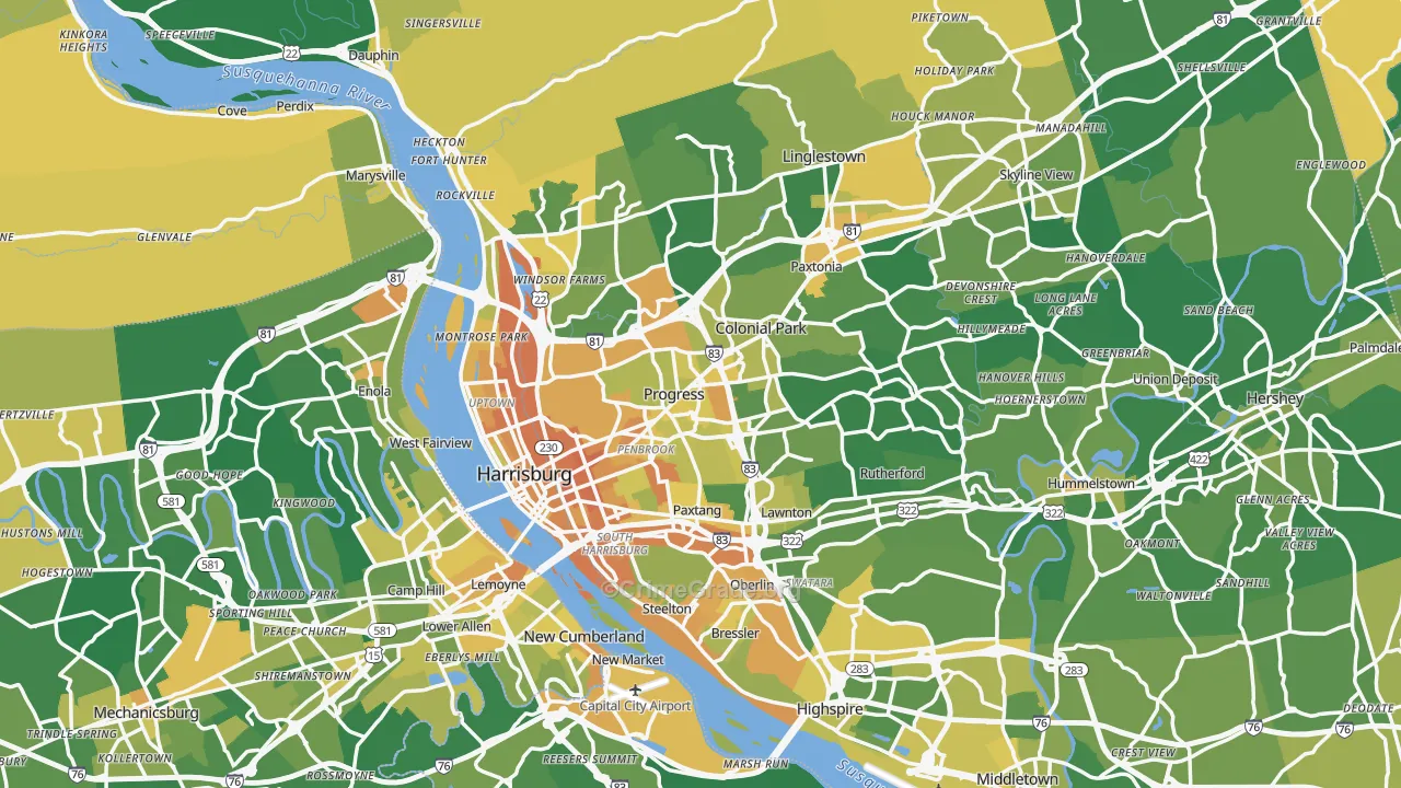 Harrisburg, PA Map of Murder Rates