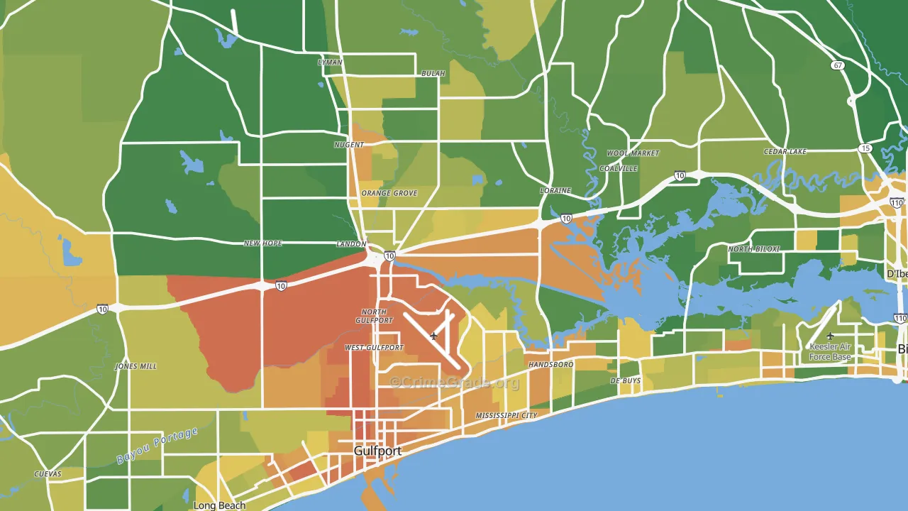 Harrison County, MS Map of Murder Rates