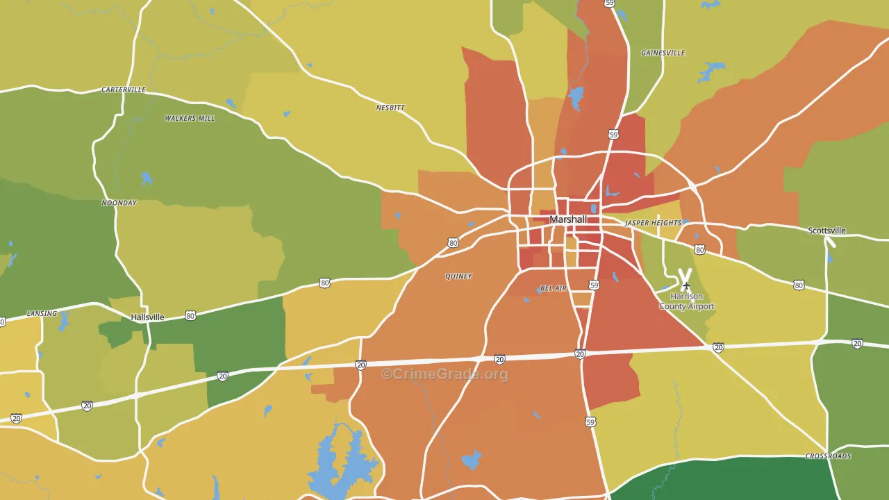 Harrison County, TX Map of Murder Rates