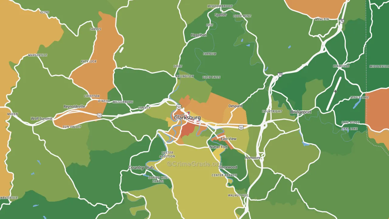 Harrison County, WV Map of Murder Rates